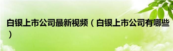 白銀公司上市最新消息